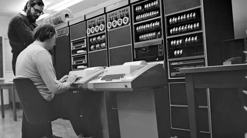 Ken Thompson (seated) and Dennis Ritchie (standing) with the DEC PDP-11; source: https://www.bell-labs.com/institute/blog/invention-unix